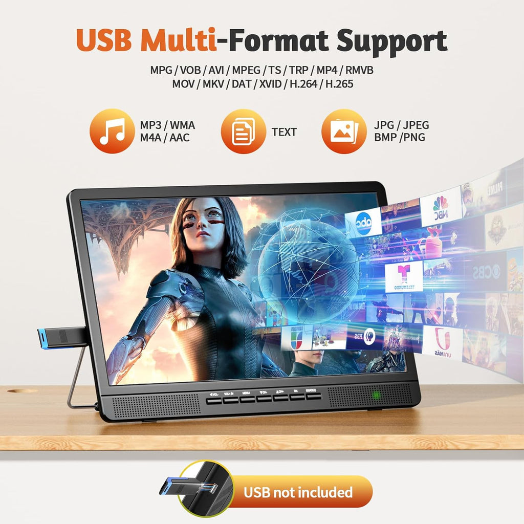 NORTHING 18.5 Inch Portable TV with Antenna, 12 Volt Small TV for Camping, Kitchen, RV, Boat, Truck, Home, Bedroom, HD 1080P Flat Screen Compact Mini TV Support USB/HDMI/AV Input