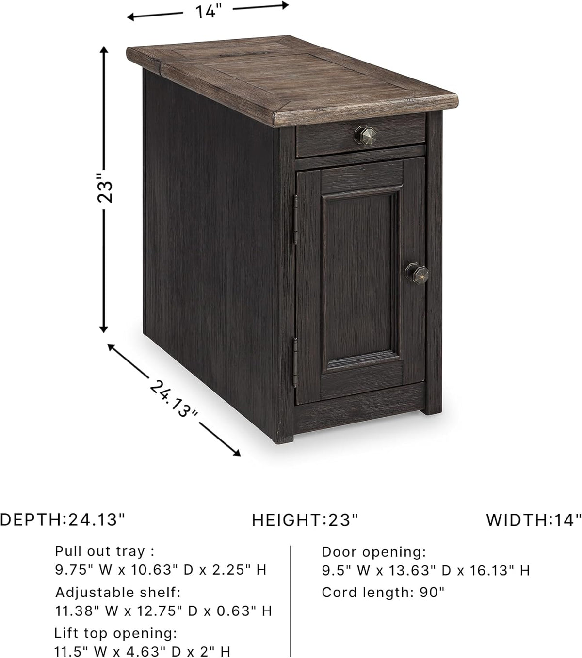 Signature Design by Ashley Tyler Creek Rustic Chair Side End Table with Pull-Out Tray & USB Ports, Brown