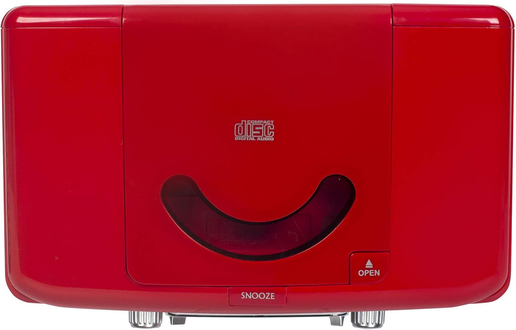 Crosley CR612B-RE Corsair Retro AM/FM Alarm Clock Radio and CD Player with Stereo Bluetooth Speakers, Red
