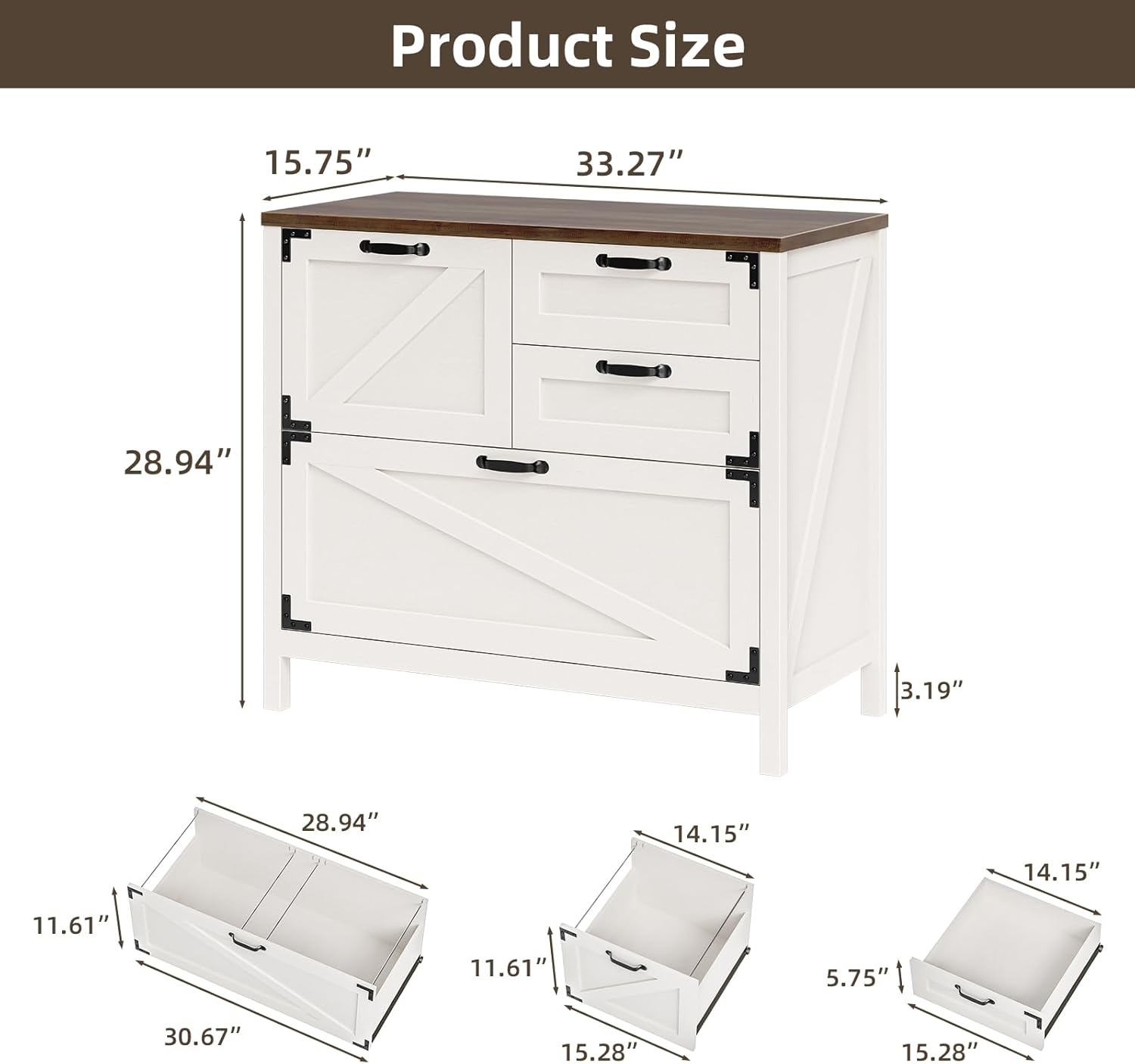 Wood Lateral File Cabinet with 4-Drawer for Hanging Files Letter/A4/Legal Size, Large Farmhouse Filing Cabinets for Home Office, Printer Stand with Office Cabinet, Office Furniture, White and Brown
