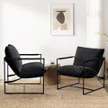 Furnilivng Large Sling Accent Chair, Comfortable Boucle Fabric Arm Chair, Upholstered Cozy Reading Chair for Living Room, Bedroom, Dressing Room, Home Office (Black, Set of 2)