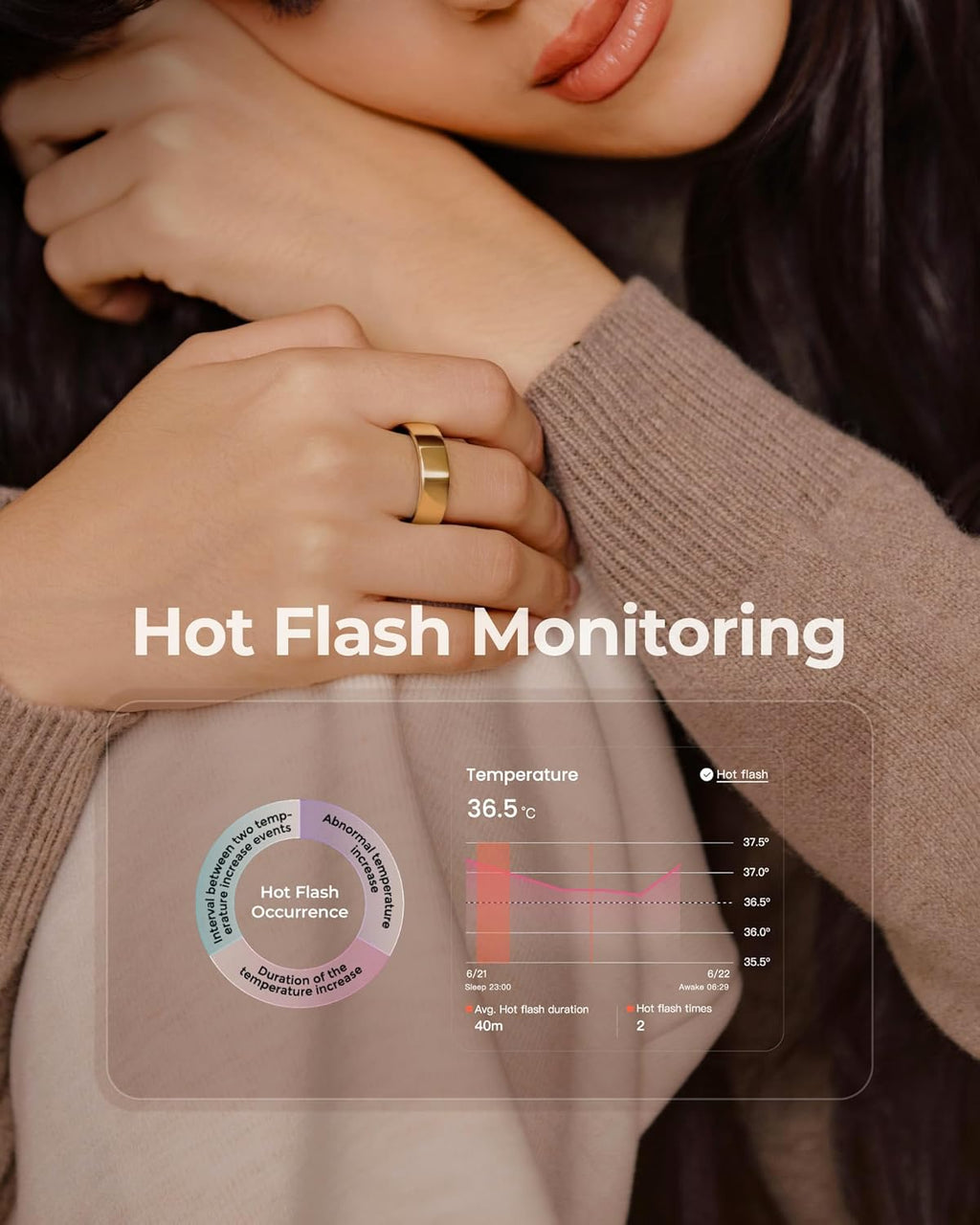 femometer Ring Air | Ultra-Thin Smart Ring | Sleep/Heart Rate/SpO2/Stress | Women's Health & Fertility Tracker with BBT Technology | Hot Flash Monitoring | Free Subscription - Size13
