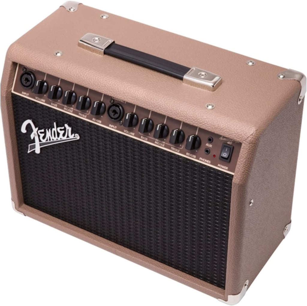 Fender Acoustasonic Guitar Amp for Acoustic Guitar, 40 Watts, with 2-Year Warranty 2x6.5 Inch Speakers, Chorus Effect, Dual Front-panel Inputs, 9.8Dx17.6Wx15.5H Inches, Brown/Wheat