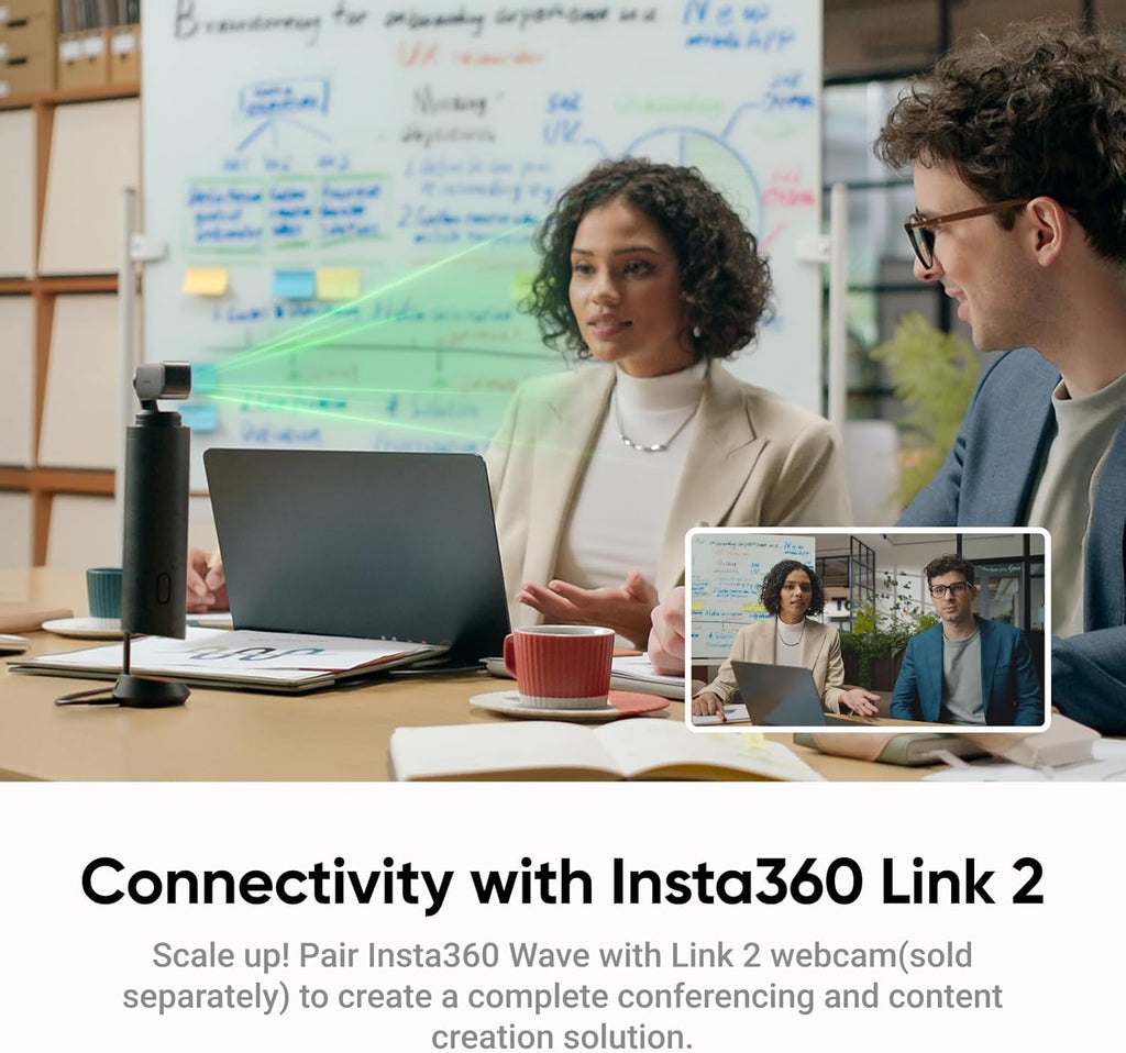Insta360 Wave AI Conference Speakerphone with Bluetooth, Noise-Canceling Mics, Beamforming, Zoom Certified, AI Transcription & Summary, 32GB Storage for Meetings, Podcasts, Home office and Livestreams