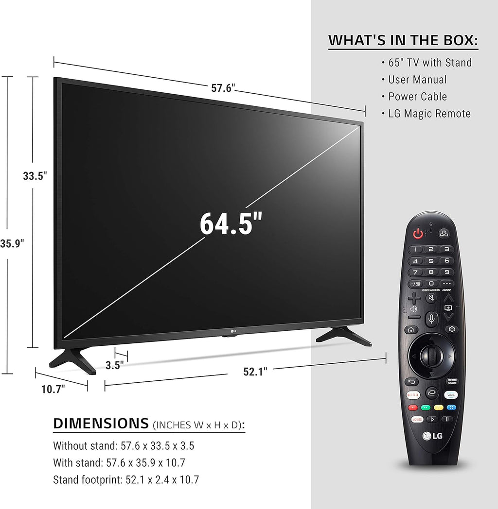 LG UN73 Series 65” Alexa Built-in, 4K UHD IPS Smart TV, Bluetooth Surround Ready, Apple Airplay 2, webOS with Magic Remote (65UN7300PUF, 2020)