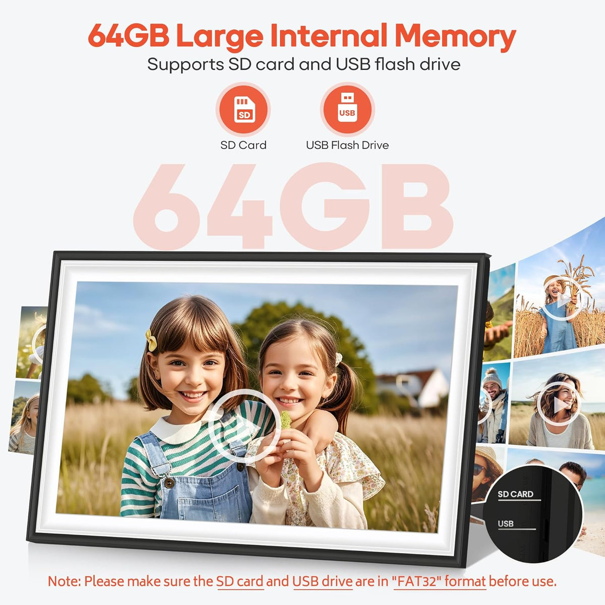 BIGASUO Digital Picture Frame Frameo 15.6" WiFi Electronic Photo Frames Large with 64GB Memory 1920x1080 IPS FHD Touch Screen Share Moments Instantly Anywhere Photo Gifts for Parents and Grandparents
