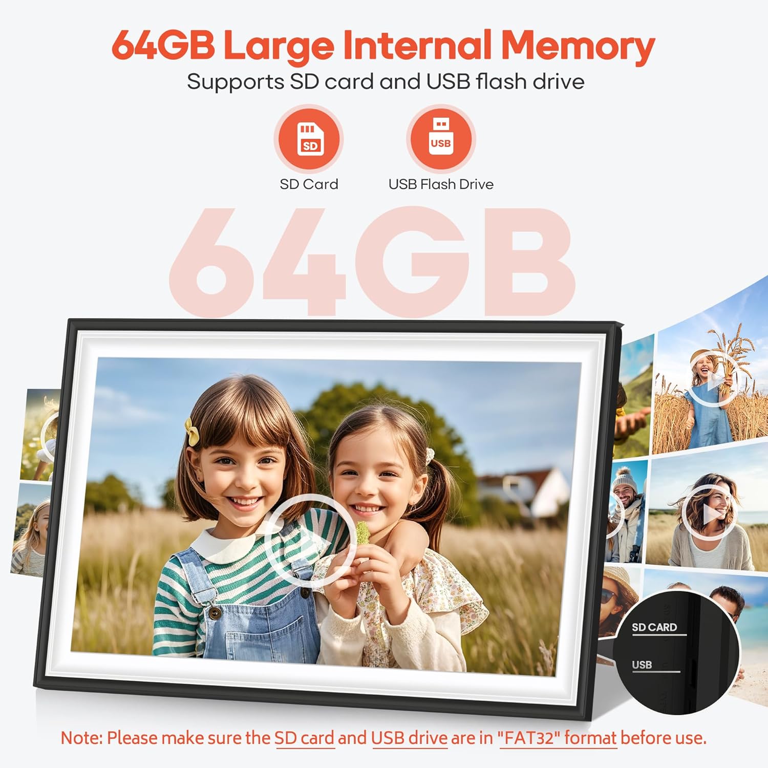 BIGASUO Digital Picture Frame Frameo 15.6" WiFi Electronic Photo Frames Large with 64GB Memory 1920x1080 IPS FHD Touch Screen Share Moments Instantly Anywhere Photo Gifts for Parents and Grandparents