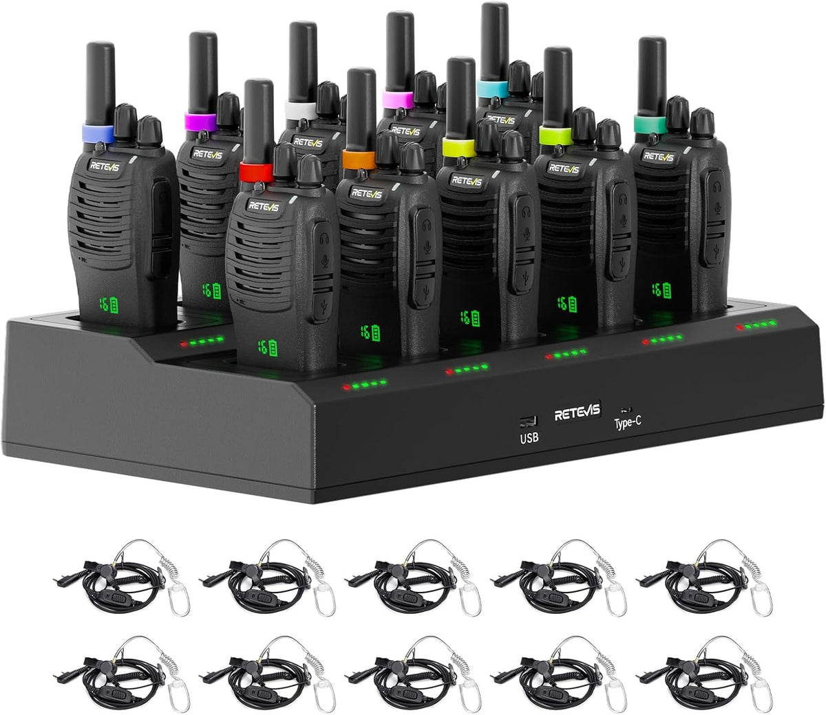 Retevis H-777H 2 Way Radio,Walkie Talkies for Adults 10 Pack with 10 Way Multi Charger,Hidden Display,Charging Progress Visible,Compact, Handheld Two Way Radios Rechargeable for Event Security