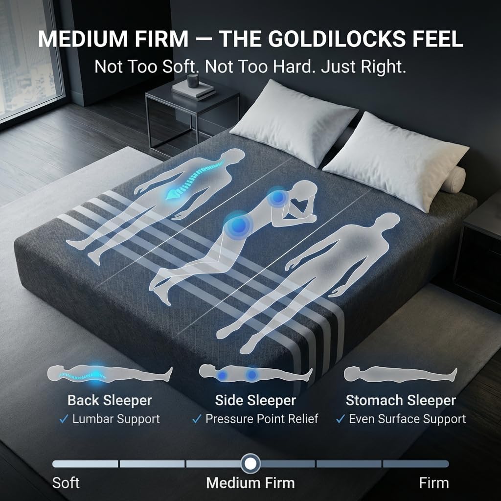Queen Mattress 12 Inch Memory Foam – Cooling Gel for Hot Sleepers, Pressure Relief for Back Pain, 3 Firmness Options (Plush/Medium/Firm), CertiPUR-US, 100-Night Trial (Medium)