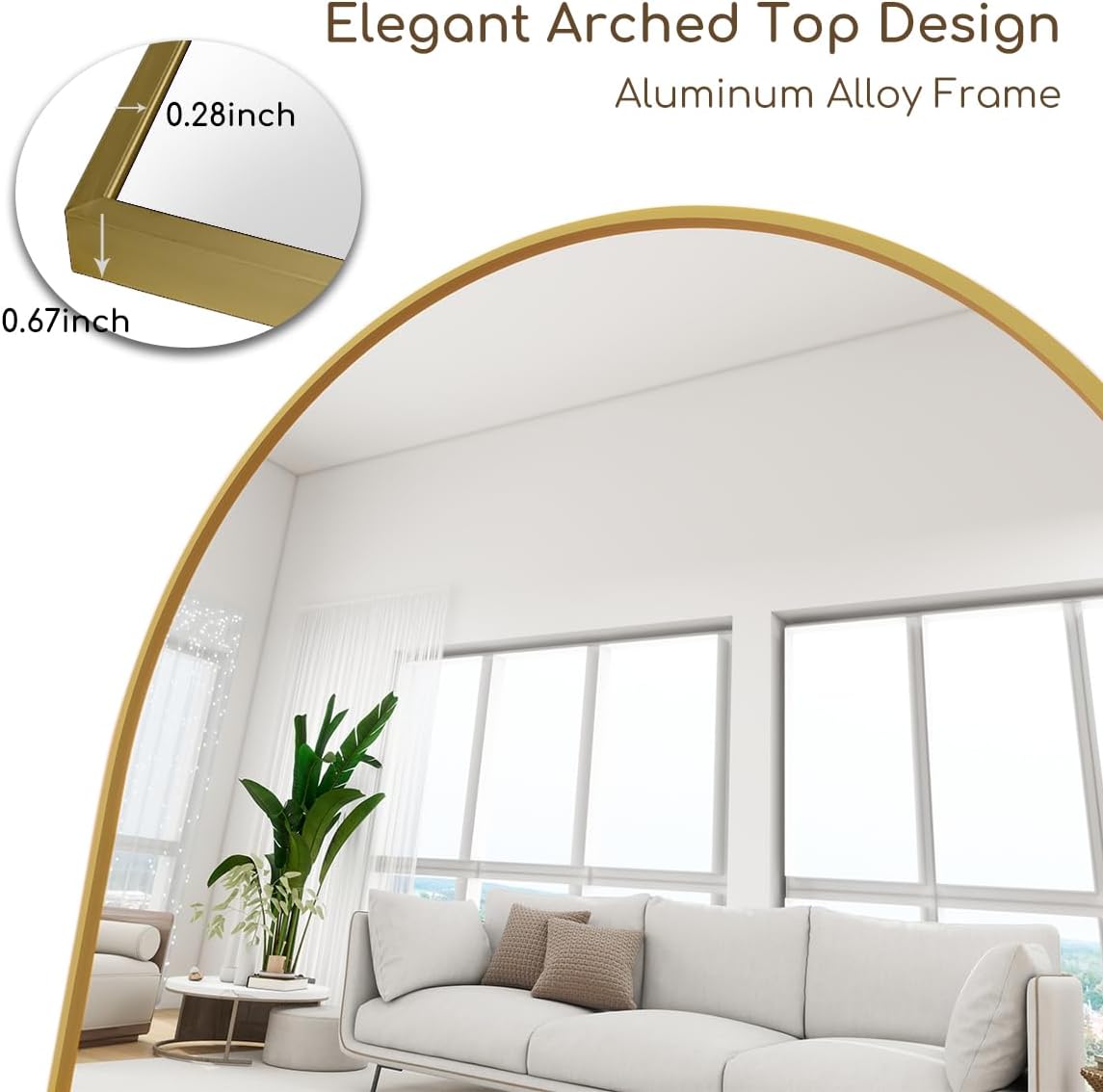 Prywot Arched Full Length Mirror, 70"x26" Free Standing Floor Mirror, Modern Full Body Mirrors with Stand, Wall Mirrors with Aluminum Alloy Frame for Bedroom,Living Room, Gold