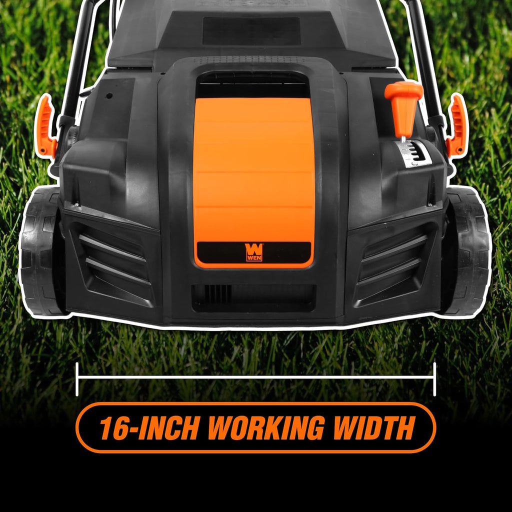 WEN DT1516 16-Inch 15-Amp 2-in-1 Electric Dethatcher and Scarifier with Collection Bag, Black