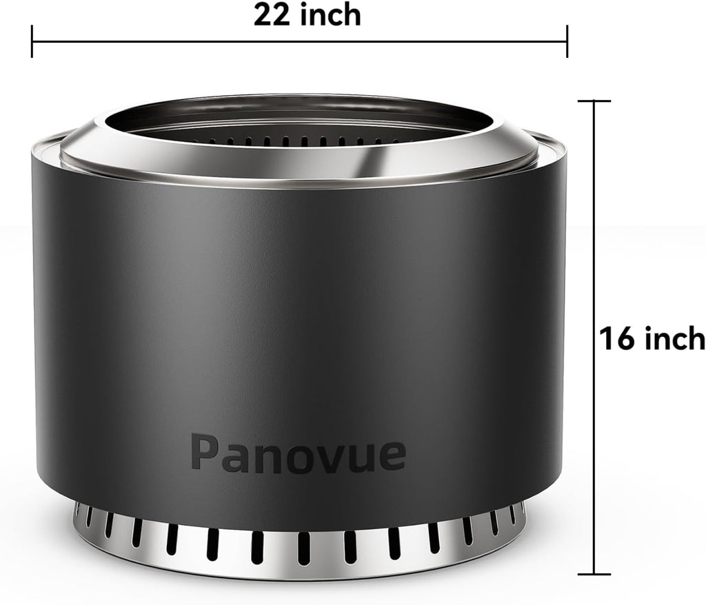Panovue 22 inch Smokeless Fire Pit with Waterproof Cover, Stainless Steel Outdoor Smokeless Firepit, Wood Burning Fire Pits for Camping, Bonfire,Low Smoke Firepit for OutsideBlack