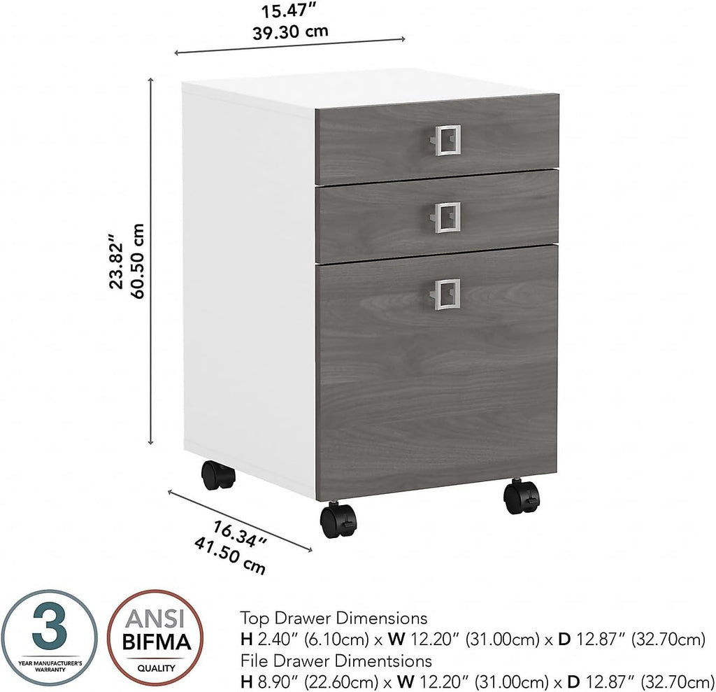 Bush Business Furniture Echo 3 Drawer Mobile File Cabinet in Pure White and Modern Gray