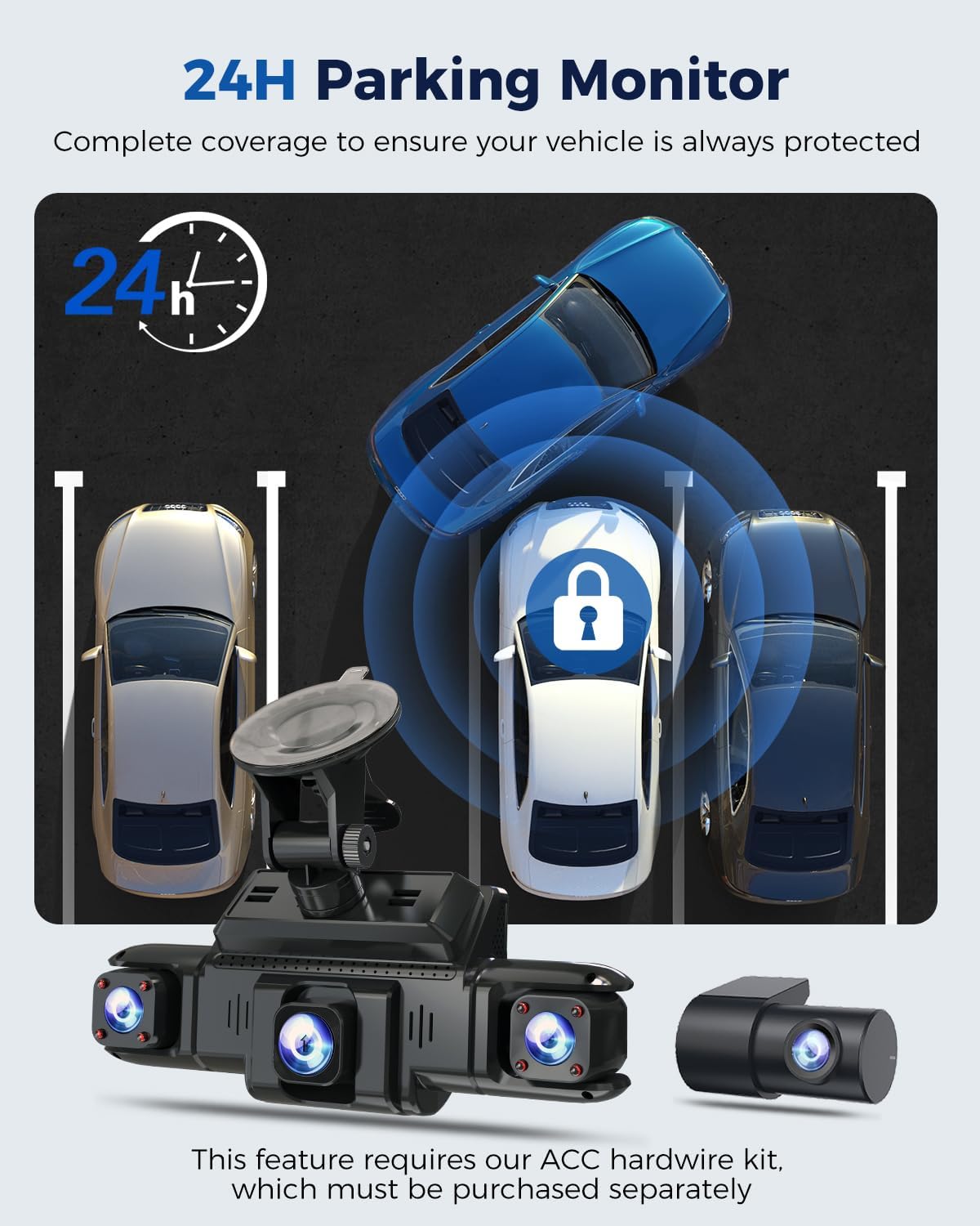 360 View 4 Channel Dash Cam Front and Rear Left Right Inside Camera for Cars, GPS and 5G Band WiFi, Night Vision, 160 Wide Angle, WDR, 24H Parking Mode, Supercapacitor, Included 128GB Card