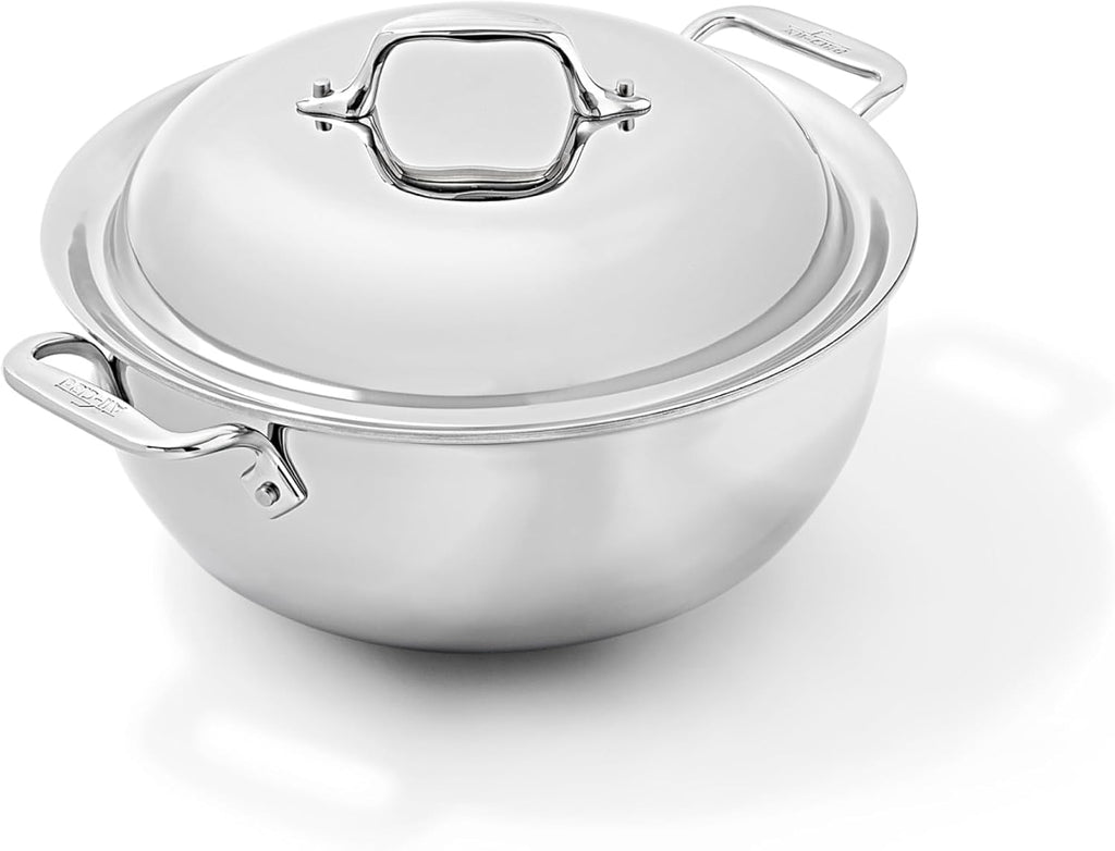 All-Clad D3 3-Ply Stainless Steel Dutch Oven 5.5 Quart Induction Oven Broiler Safe 600F Pots and Pans, Cookware Silver