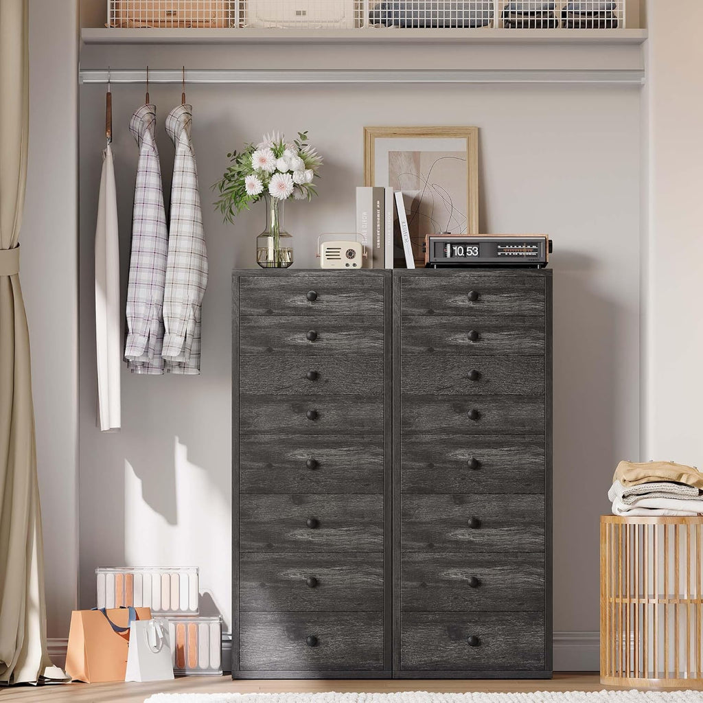 LIKIMIO Tall Dresser, Small Dressers with 8 Storage Drawers, Chest of Drawers for Organizing, Tall Narrow Dresser for Bedroom, Charcoal Grey