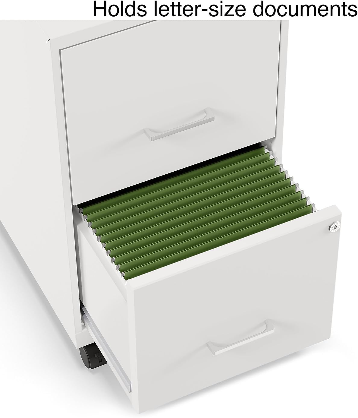 Staples 2-Drawer Vertical File Cabinet, Letter Size Documents, Lockable & Mobile, 18.9" D x 14.3" W x 26.3" H, White