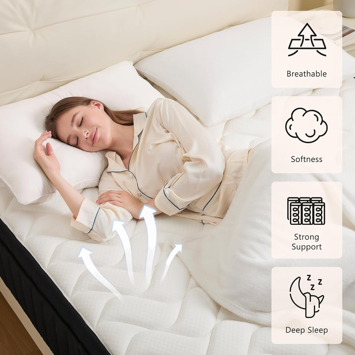 Moccona King 14 Inch Hybrid Mattress with Memory Foam - Mattress in a Box with Individual Pocket Spring - Medium Firm Mattress Sleep Support Pressure Relief CertiPUR-US Certified