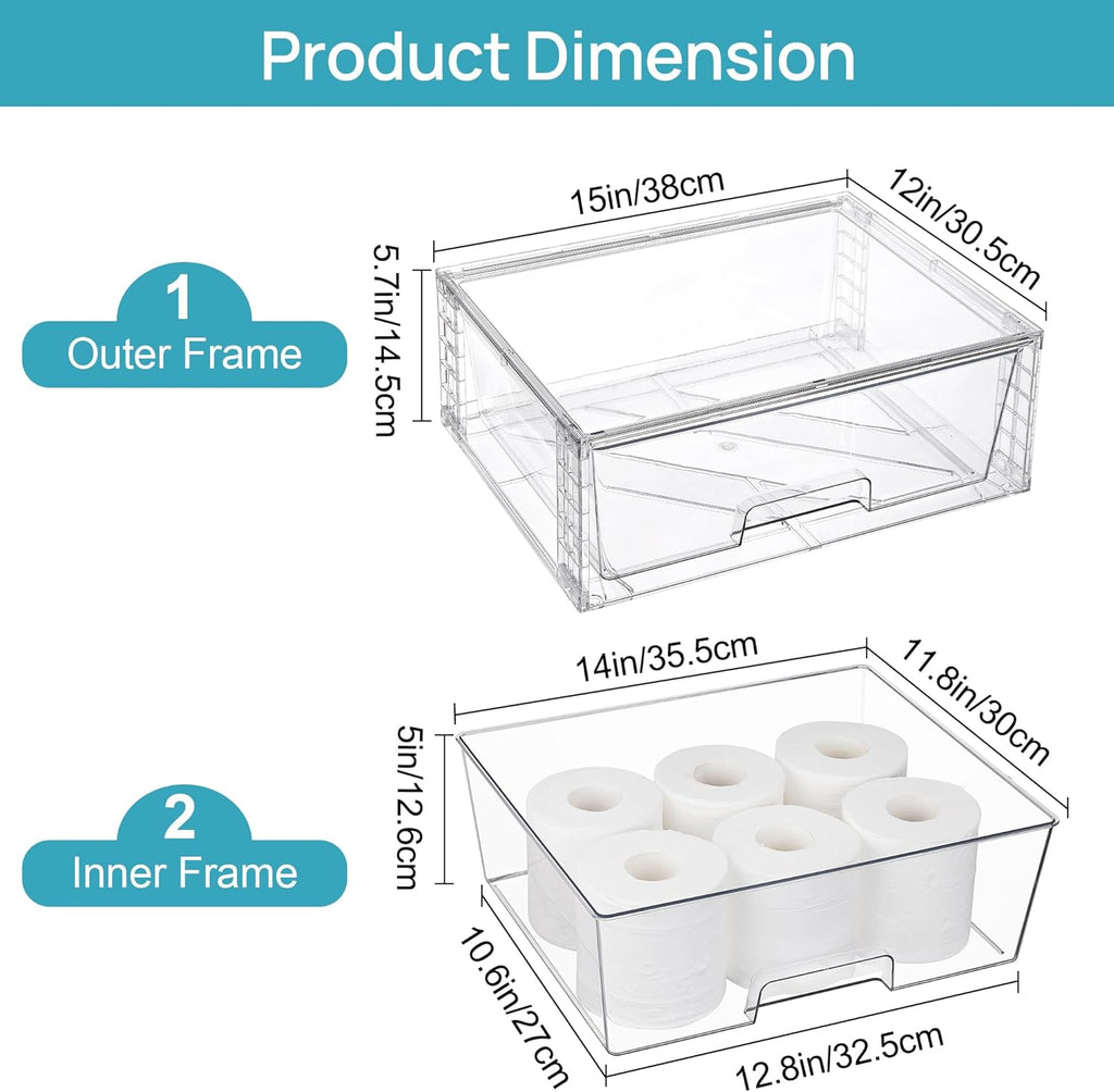 Vtopmart 6 Pack Large Stackable Storage Drawers,Easily Assemble Clear Acrylic Bathroom Closet Undersink Organizers,Plastic Storage Bins for Cabinet,Kitchen Pantry,Medicine Organization