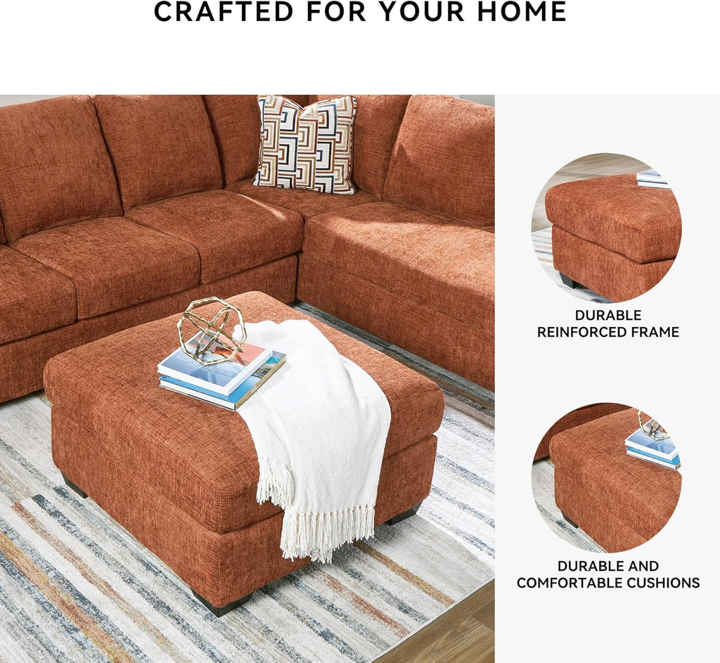 Signature Design by Ashley Aviemore Casual Square Oversized Accent Ottoman for Living Room, Orange