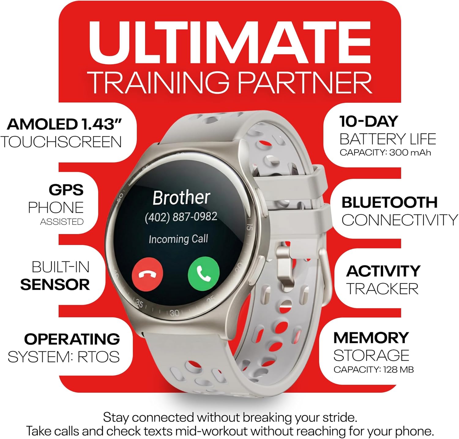 Reebok Pulse Smartwatch - GPS Fitness Tracker with Heart Rate Monitor, 10-Day Battery Life, IP68 Water Resistant Smart Fitness Watch for Men & Women, Compatible with iPhone & Android - Victory Gold