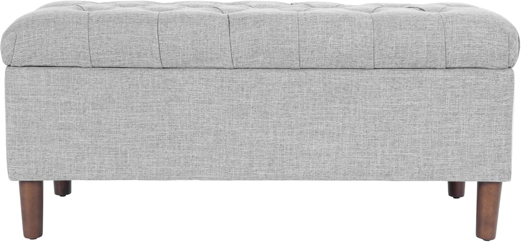 Homepop Home Decor | Tufted Ainsley Button Storage Ottoman Bench with Hinged Lid | Ottoman Bench with Storage for Living Room & Bedroom,Gray Woven