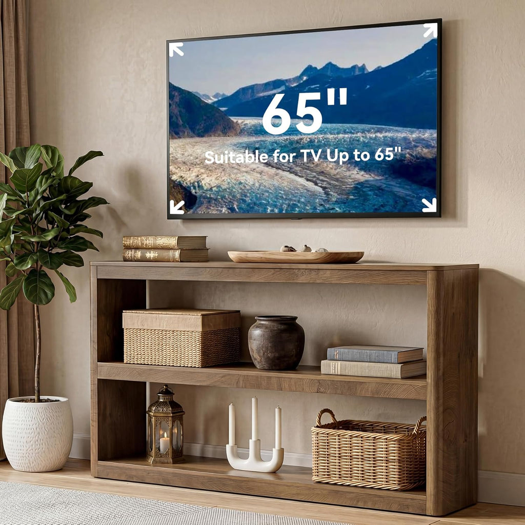 LITTLE TREE 63-Inches Console Table, Modern Sofa Table with 3 Storage Shelves, Narrow Entryway Furniture Living Room, Entrance, Hallway, Foyer, Brown