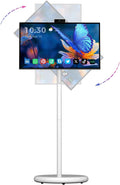 27" Portable Smart Touchscreen Tablet TV on Wheels, Android 15 OS Mobile Smart Display with Google EDLA Certification, 6GB+128GB, Built-in Battery, 4K Camera, Wireless Casting, Rotating Rolling Stand