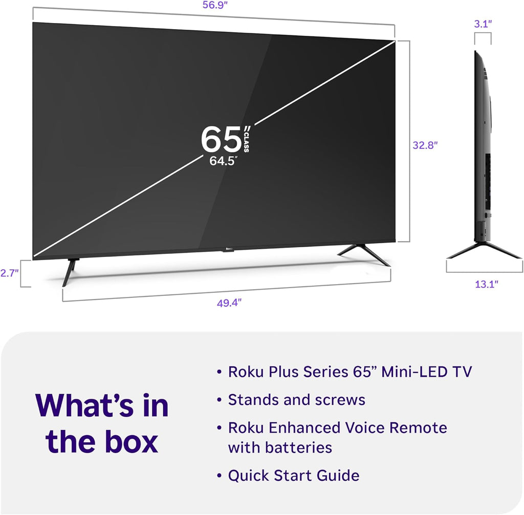 Roku Smart TV – 65-Inch Plus Series, Mini-LED TV – RokuTV with Enhanced Voice Remote – Flat Screen 4K QLED Television with Dolby Vision & Wi-Fi for Streaming Live Local News, Sports