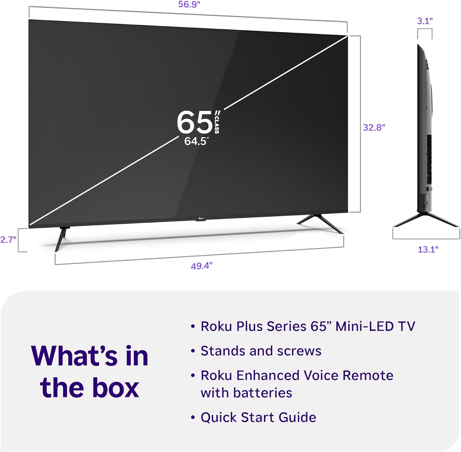Roku Smart TV – 65-Inch Plus Series, Mini-LED TV – RokuTV with Enhanced Voice Remote – Flat Screen 4K QLED Television with Dolby Vision & Wi-Fi for Streaming Live Local News, Sports