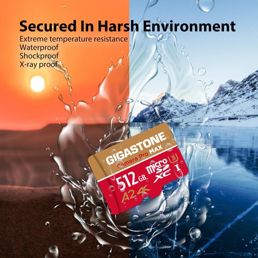 【5-Years Data Recovery】 GIGASTONE 512GB Micro SD Card, 4K Camera Pro MAX, Compatible with Gopro, Dash Cam, DJI, Drone, Security Camera, Speed Up to 170MB/s, UHS-I A2 4K U3 C10, with Adapter