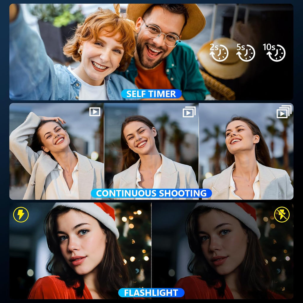 8K Digital Camera, 88MP WiFi Cameras for Photography with 3.2" Touchscreen, 16X Zoom Autofocus Professional Dual Camera, Anti-Shake, 2 Batteries, 64GB Card, Flash, Lens Hood