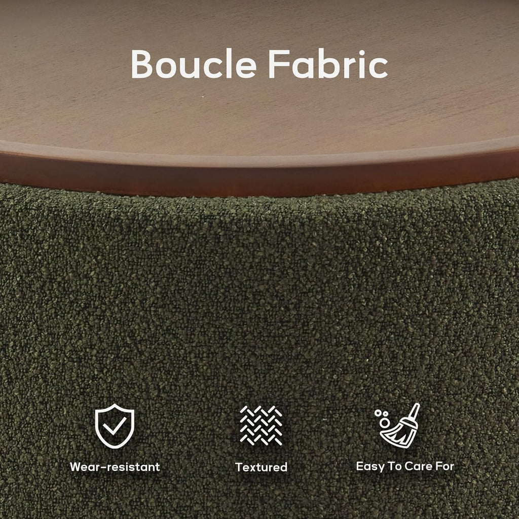 Zihanhome 30 Inch Round Storage Ottoman Coffee Table, Modern Boucle Ottoman with Lift-Off Lid and Solid Wood Legs for Living Room, Bedroom, Corners, Apartments (Green)