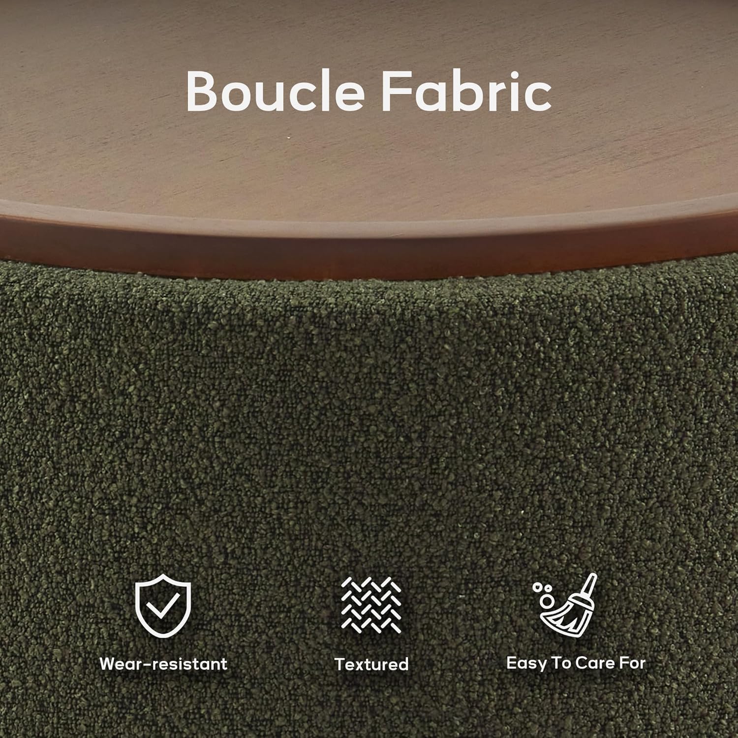 Zihanhome 30 Inch Round Storage Ottoman Coffee Table, Modern Boucle Ottoman with Lift-Off Lid and Solid Wood Legs for Living Room, Bedroom, Corners, Apartments (Green)