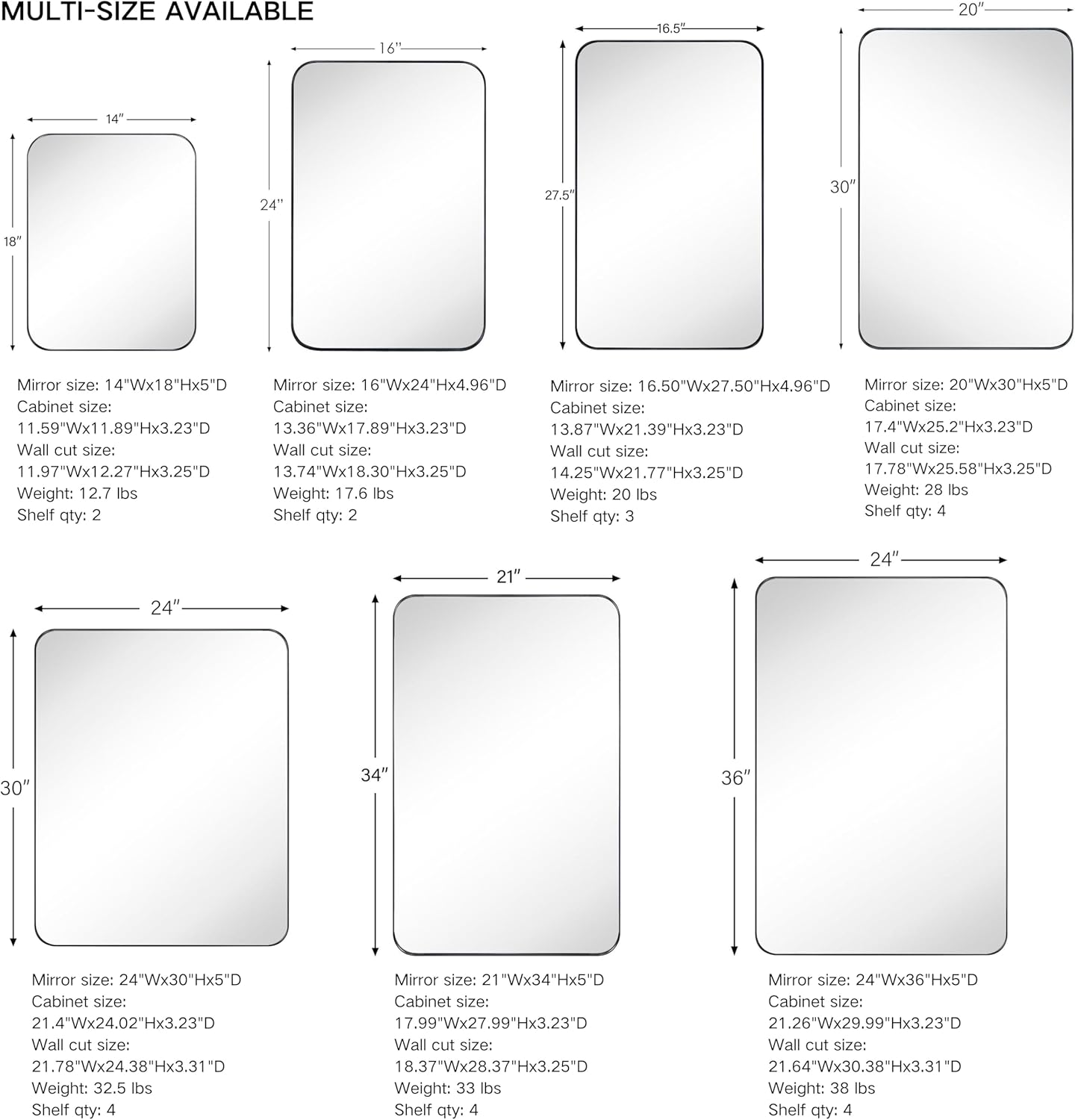 Chrome Rectangle Recessed Bathroom Medicine Cabinet with Mirror Stainless Steel Metal Framed Rounded Rectangular Bathroom Cabinet with Mirror 16x24''