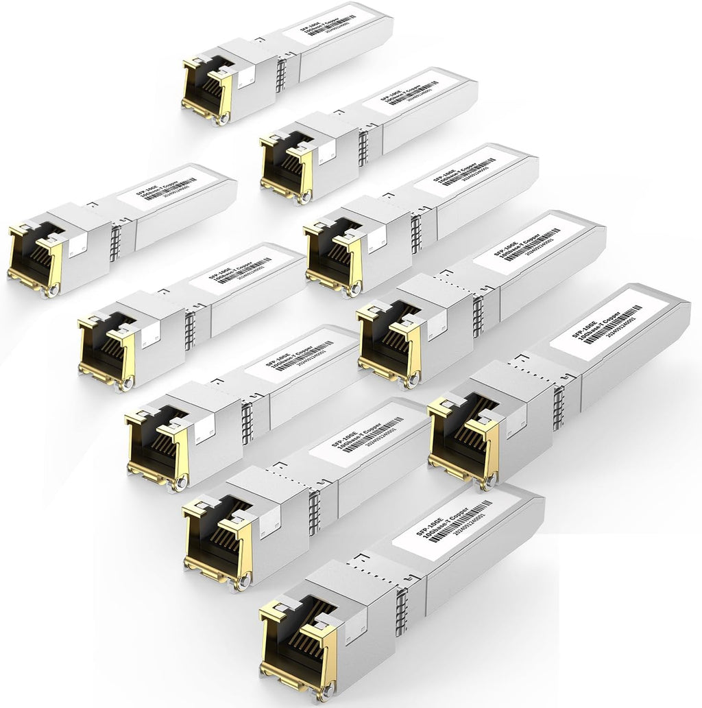 10-Pack 10Gb SFP+ to RJ-45 Module Transceiver 98Ft (30m), 10 Gigabit SFP+ Copper Ethernet CAT6a Transceivers Compatible with 5Gb/ 2.5Gb/ 1Gb, NOT Compatible with Brand HP, Dell, Aruba, H3C