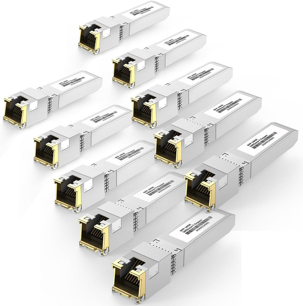 10-Pack 10Gb SFP+ to RJ-45 Module Transceiver 98Ft (30m), 10 Gigabit SFP+ Copper Ethernet CAT6a Transceivers Compatible with 5Gb/ 2.5Gb/ 1Gb, NOT Compatible with Brand HP, Dell, Aruba, H3C