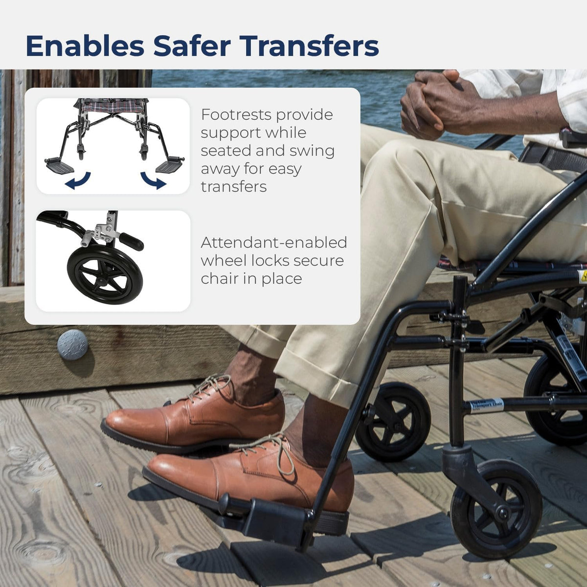 Drive Medical DFL19-BLK Fly-Lite Lightweight Folding Transport Wheelchair with Swing-Away Footrests, Black