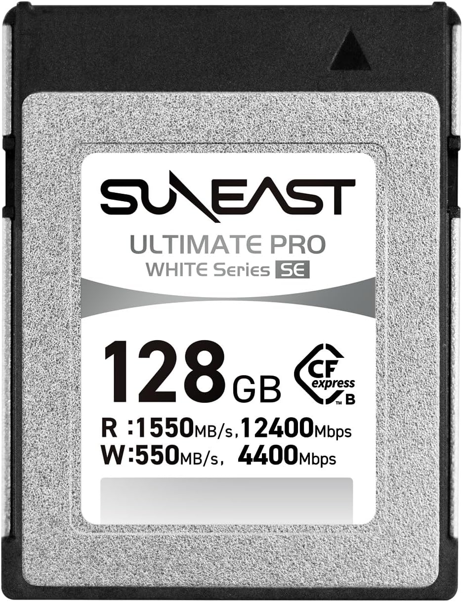 SUNEAST Ultimate PRO White CFexpress Type B, 128GB Memory Card, Up to 1550MB/s Read, 550MB/s Write, TLC 8K Video Card for Professional Cameras, High-Speed CFexpress B, XQD-Compatible, Series SE