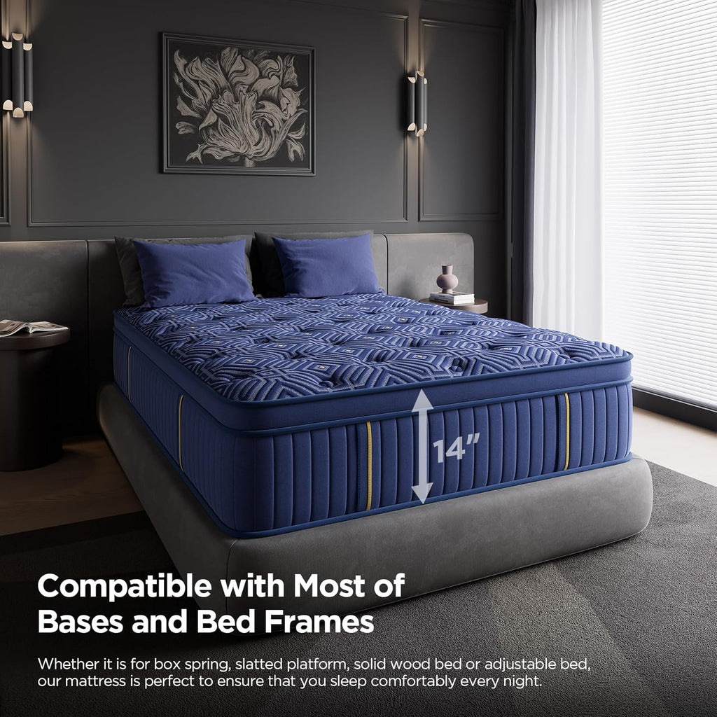 HANNA & YANNA King Size Mattress 14 Inch, King Mattresses in a Box Hybrid Medium Feel Memory Foam and Individual Pocket Springs, Fiberglass Free Bed Matress CertiPUR-US, 80"x76"