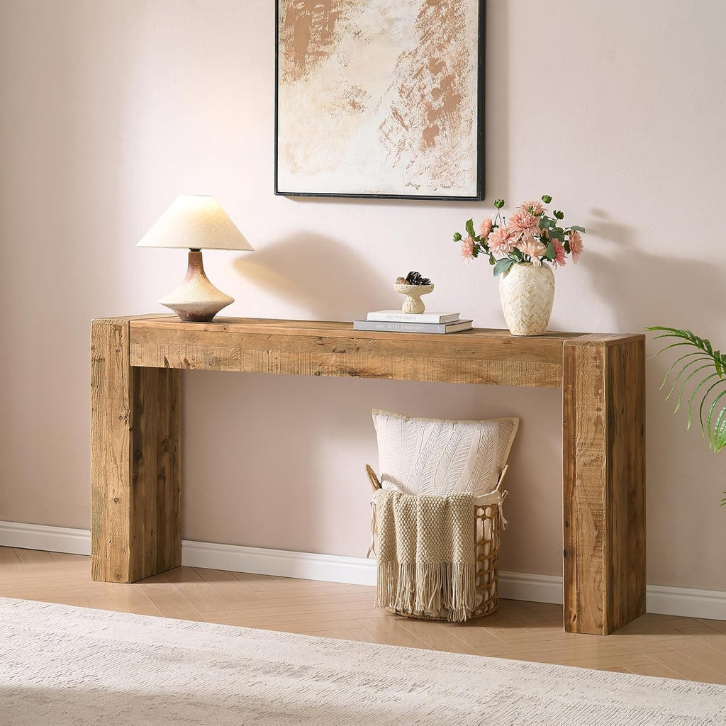 Reclaimed Solid Wood Console Table for Entryway, 63" Long Rectangular Sofa Table Behind Couch, Modern Farmhouse Hallway Entry Table for Living Room, Hallway, Foyer, 10 Mins Easy Assembly