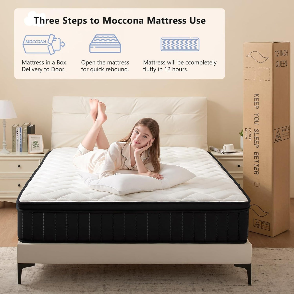 Moccona King 14 Inch Hybrid Mattress with Memory Foam - Mattress in a Box with Individual Pocket Spring - Medium Firm Mattress Sleep Support Pressure Relief CertiPUR-US Certified