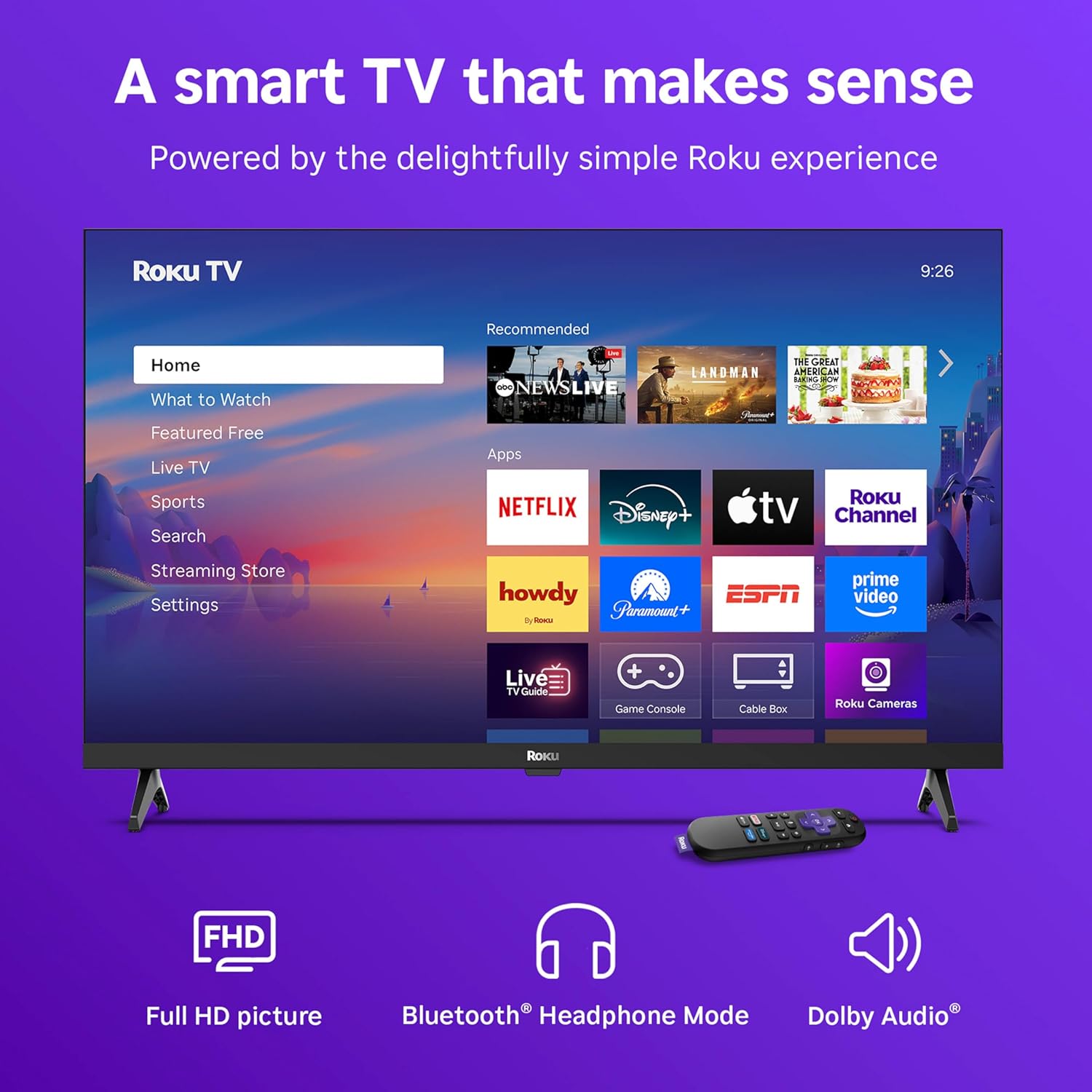 Roku Smart TV – 32-Inch Select Series, 1080p Full HD TV – Roku TV with Voice Remote – Flat Screen LED Television with Wi-Fi for Streaming Live Local News, Sports, Family Entertainment