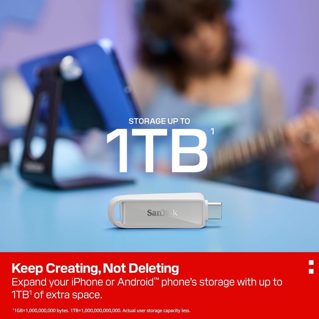 SANDISK 1TB Phone Drive with USB Type-C - for Smartphones, Tablets, and Computers - Up to 150MB/s, USB 3.2 Gen 1 - Arctic White - SDIXS0N-1T00-GN6NE