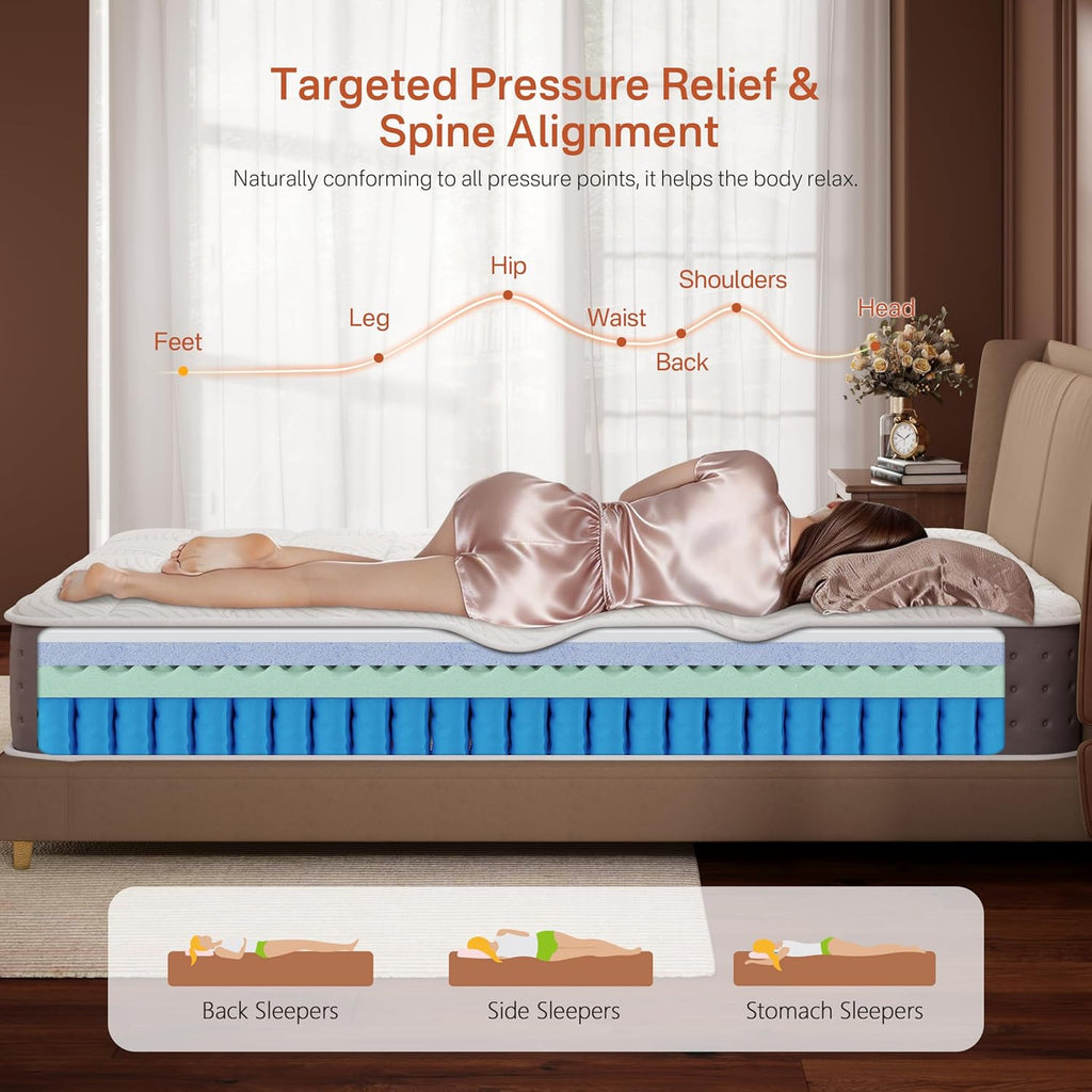 Twin XL Mattress, 8 Inch Hybrid XL Twin Size Mattress in a Box, Cooling Gel Memory Foam Mattresses with Pocket Spring, Pressure Relief, Fiberglass-Free, Motion Isolation, Medium Firm, 365-Night Trial