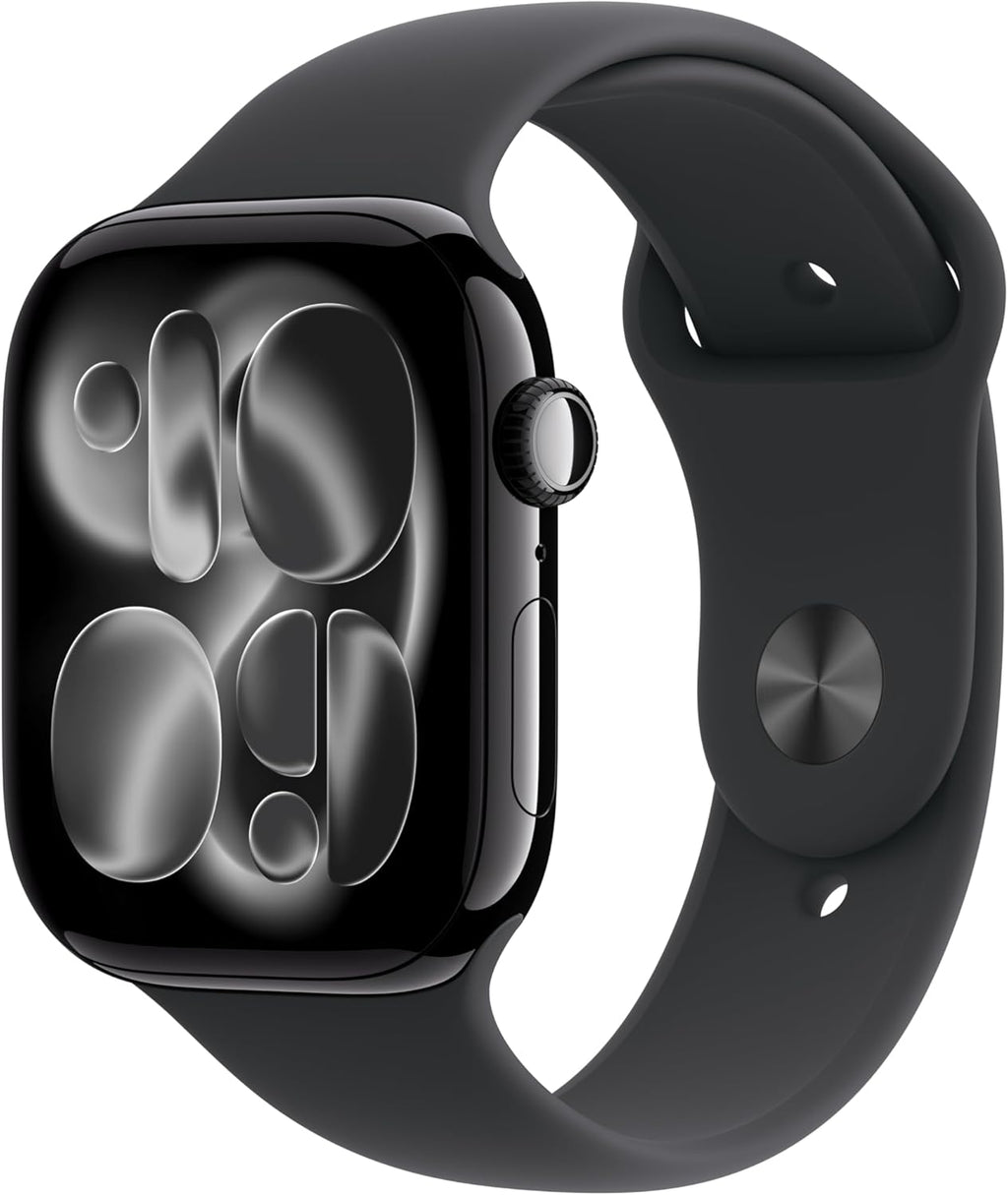 Apple Watch Series 11 GPS 46mm Smartwatch with Jet Black Aluminum Case with Black Sport Band - M/L. Sleep Score, Fitness Tracker, Health Monitoring, Always-On Display, Water Resistant