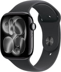 Apple Watch Series 11 GPS 46mm Smartwatch with Jet Black Aluminum Case with Black Sport Band - M/L. Sleep Score, Fitness Tracker, Health Monitoring, Always-On Display, Water Resistant