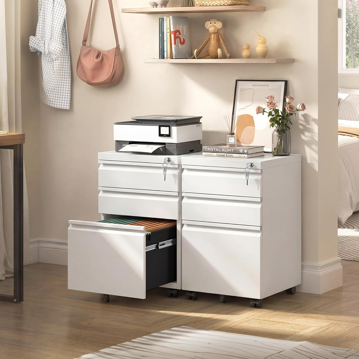 DEVAISE 3-Drawer Mobile File Cabinet (Under Office Desk), Assembled Except Casters, Fits Letter/Standard Sizes, White