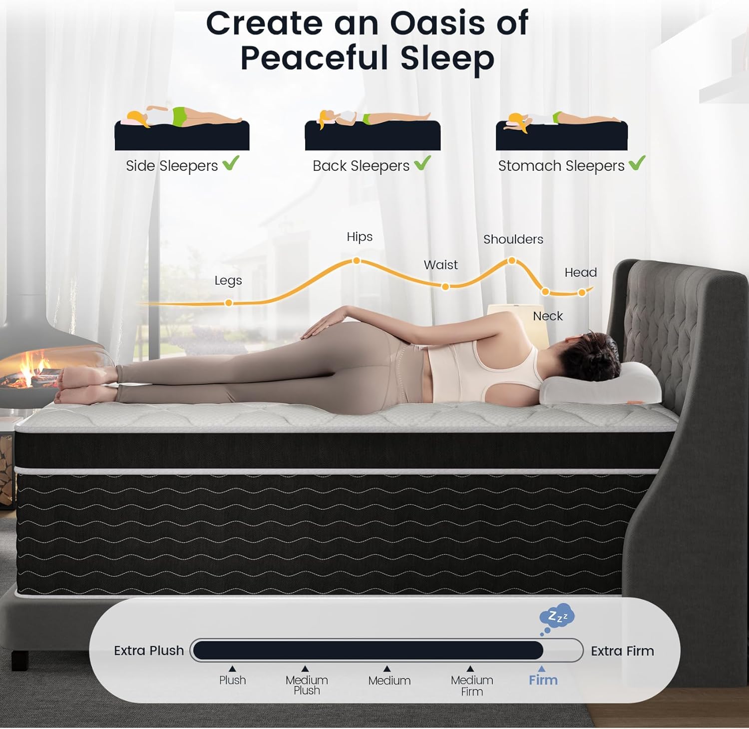 Ruoysun Luxury California King Mattress 12 In, Firm Cal King Mattress in a Box, 7-Zones& Edge Support, Cooling Gel Memory Foam& Pocketed Spring, Pressure Back Pain Relief, Hotel-Level, 100-Night Trial