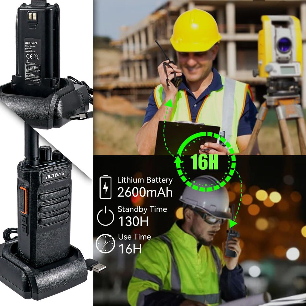 Retevis RT86 2 Way Radio Long Range with Earpiece,Professional Radio Walkie Talkies,Commercial Work Radio Bulk,Heavy Duty Two Way Radio Rechargeable 2600mAh,for Industry Construction Warehouse(10Pack)